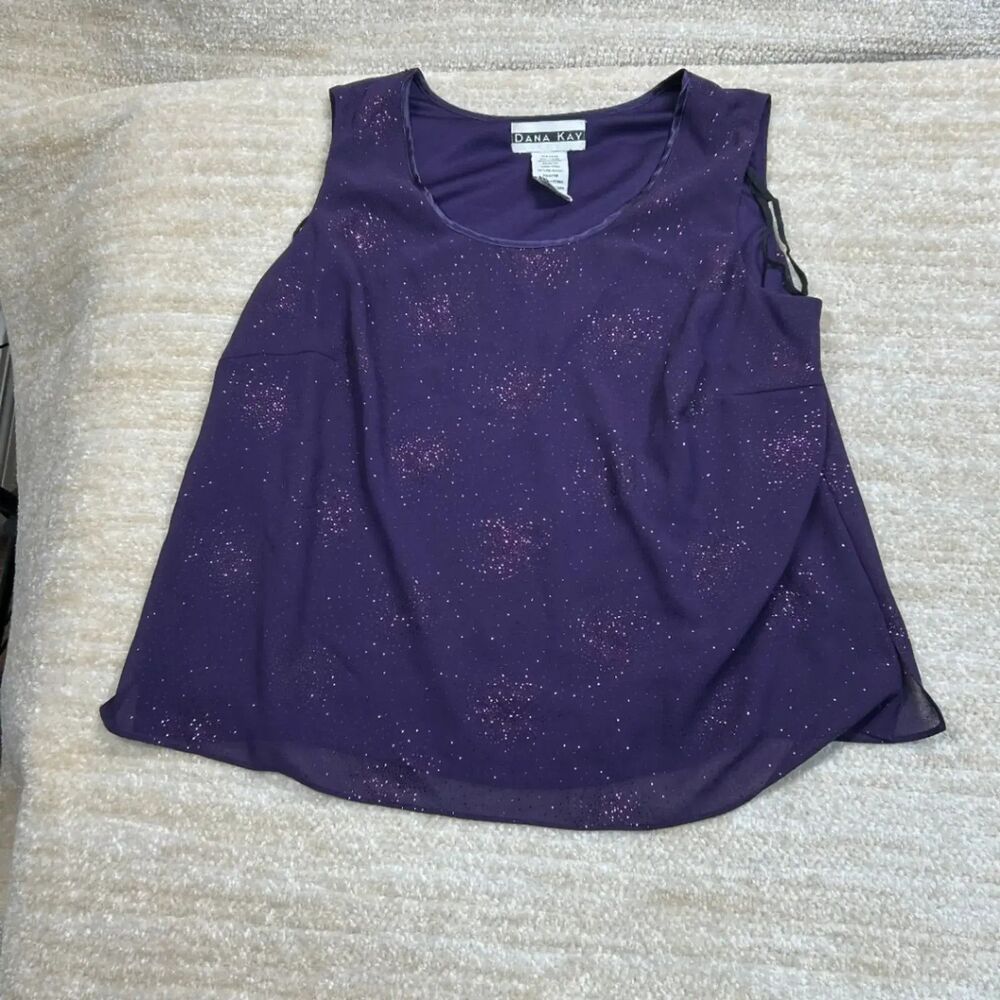 Dana Kay Purple Glitter Tank Top Size 16W Polyester Sleeveless Casual Wear
